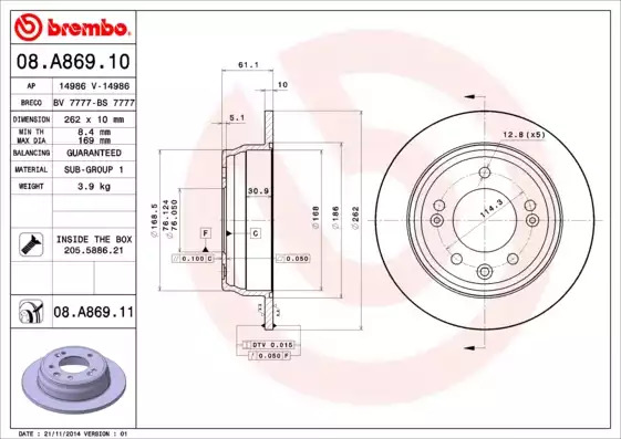 Тормозной диск задний BREMBO 08A86910