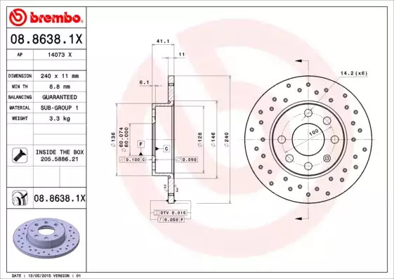 Тормозной диск передний BREMBO XTRA BREMBO 0886381X