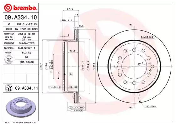 Тормозной диск задний BREMBO 09A33411