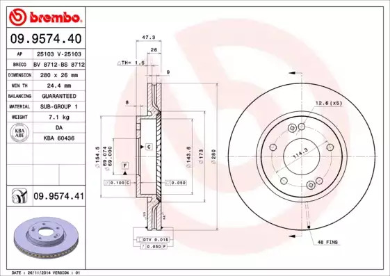 Тормозной диск передний BREMBO 09957440