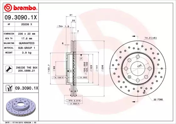 Тормозной диск передний BREMBO XTRA BREMBO 0930901X