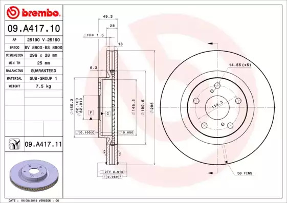 Тормозной диск передний BREMBO 09A41711