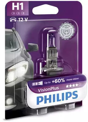 Галогенная лампа 55W 12V H1 P14.5s Vision Plus +60% 1шт PHILIPS 12258VPB1