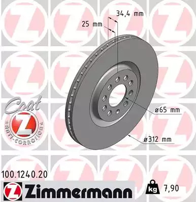 Тормозной диск передний ZIMMERMANN 100124020