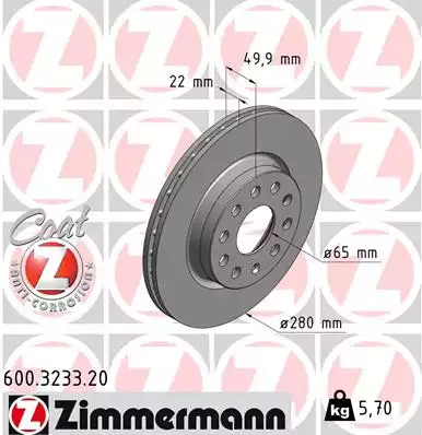 Тормозной диск передний ZIMMERMANN 600323320