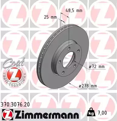 Тормозной диск передний ZIMMERMANN 370307620
