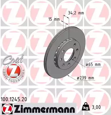 Тормозной диск передний ZIMMERMANN 100124520