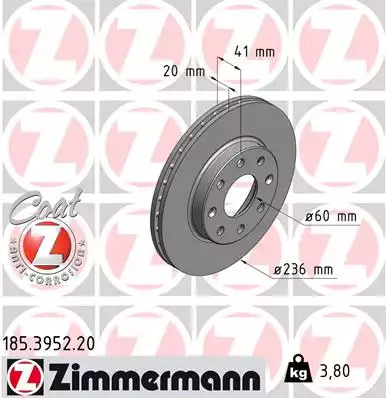 Тормозной диск передний ZIMMERMANN 185395220