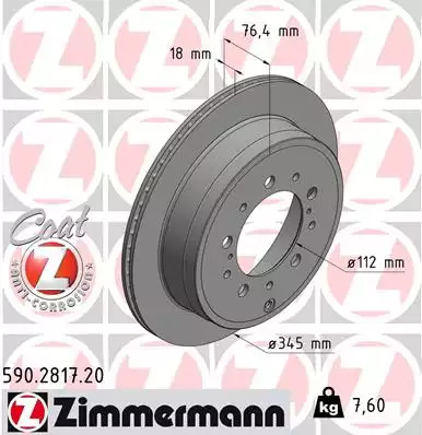 Тормозной диск задний ZIMMERMANN 590281720