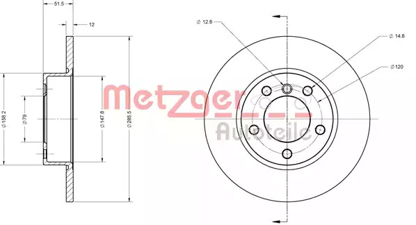 Тормозной диск передний METZGER 6110057