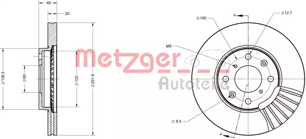 Тормозной диск передний METZGER 6110255